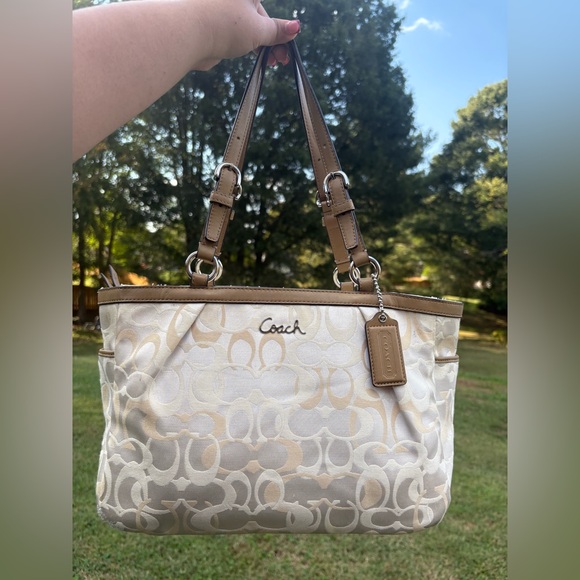 COACH GALLERY SIGNATURE LIGHT KHAK JACQUARD TOTE SHOULDER HANDBAG F17881 - Picture 1 of 12